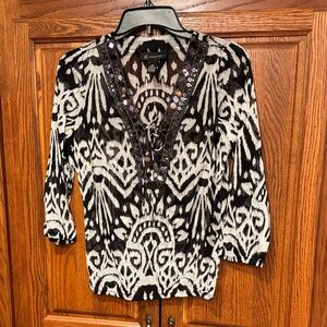 INC International Concepts Black and White Blouse